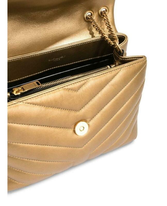 Saint Laurent Monogram Loulou Small Metallic Monogram Gold Leather Shoulder Bag