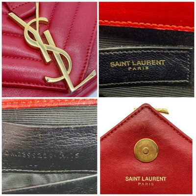 Saint Laurent Monogram Collège Chain Wallet Sheepskin Matelasse New Red Leather