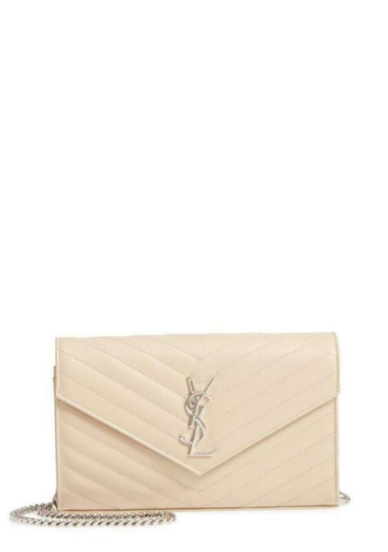 Saint Laurent Monogram Medium Wallet On A Chain Woc Beige Leather Cross Body Bag