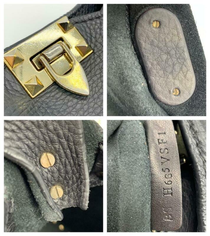 Valentino Pebbled Calfskin Rockstud Flip Lock Medium Black Leather Messenger Bag