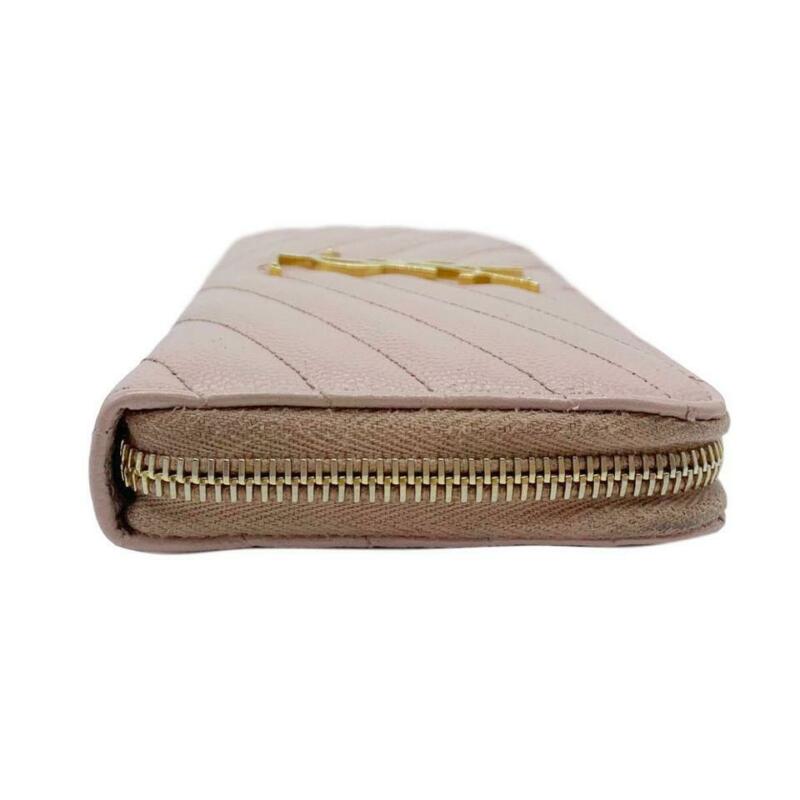 Saint Laurent Pink Grain De Poudre Matelasse Chevron Monogram Zip Around Pale