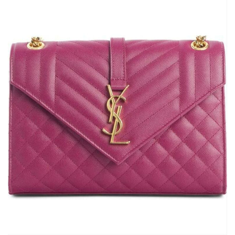 Saint Laurent Monogram Envelope Medium Calfskin Deep Grape Pink Leather