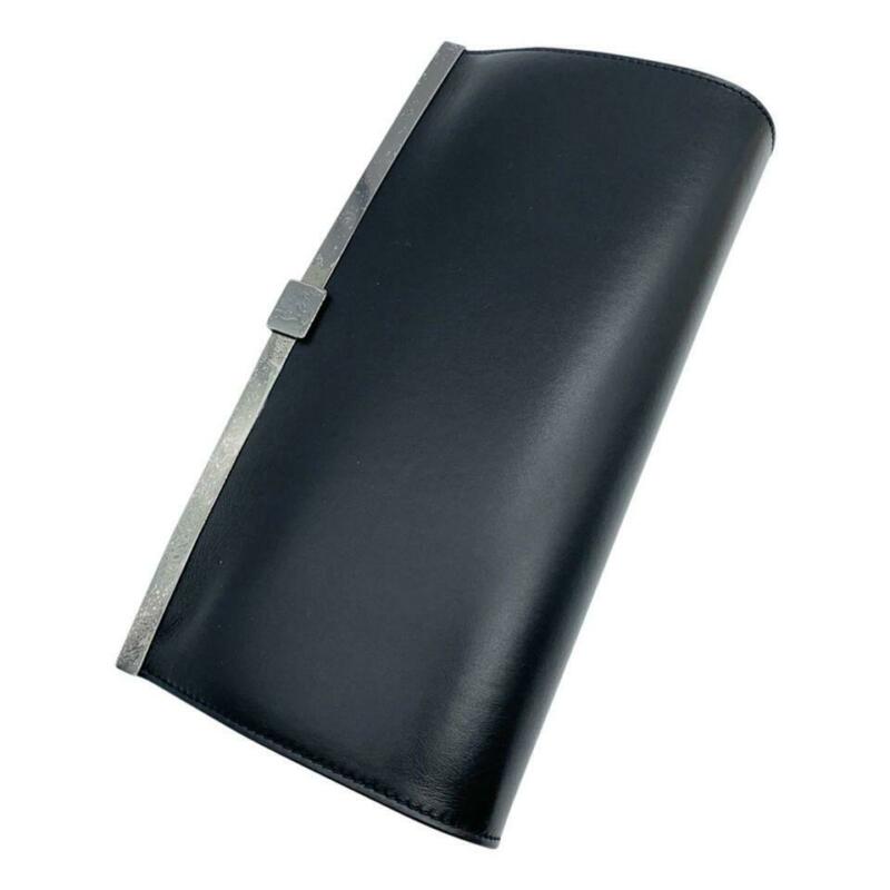 Christian Louboutin Clutch Palmette Calfskin Frame Chain Black Leather Shoulder