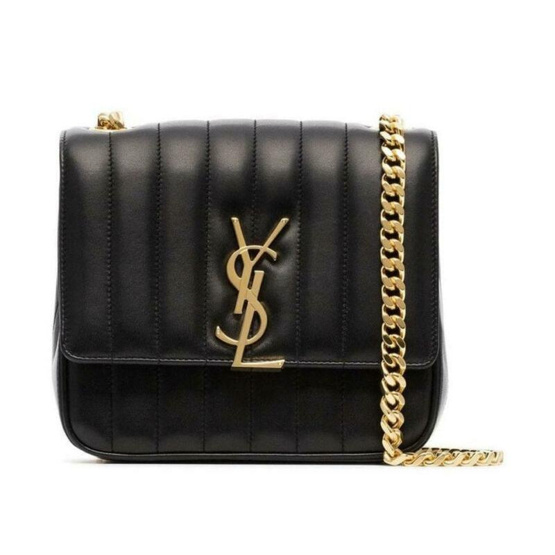 Saint Laurent Vicky Medium Quilted Black Lambskin Leather Shoulder Bag