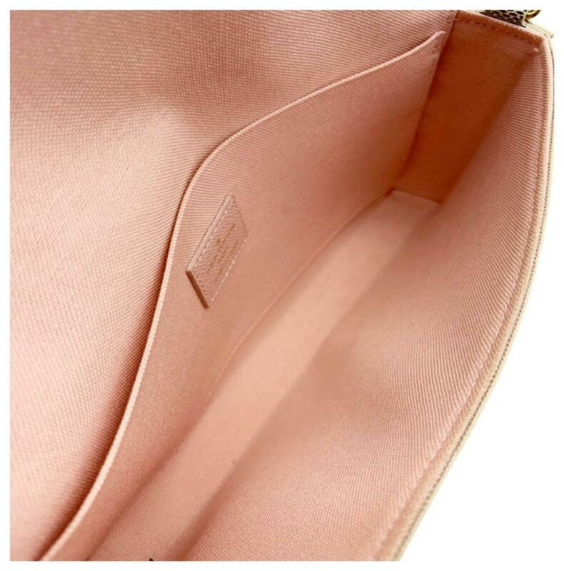 Louis Vuitton Pochette Felicie Chain Rose Ballerine White Damier Azur Canvas Cro