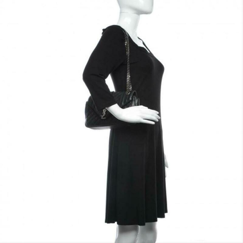 Saint Laurent Envelope Medium Tri-quilt College Monogram Satchel Black Sheepskin