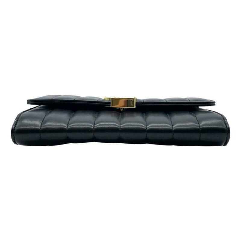 Saint Laurent Wallet on Chain Vicky Ysl Gold Monogram Quilted Shoulder Black
