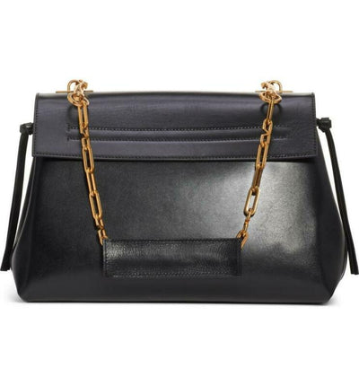 Valentino Medium Vee Ring Black Grained Leather Shoulder Bag