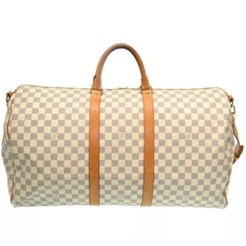 Louis Vuitton Keepall Bandouliere 55 Damier Azur White Coated Canvas Travel Bag