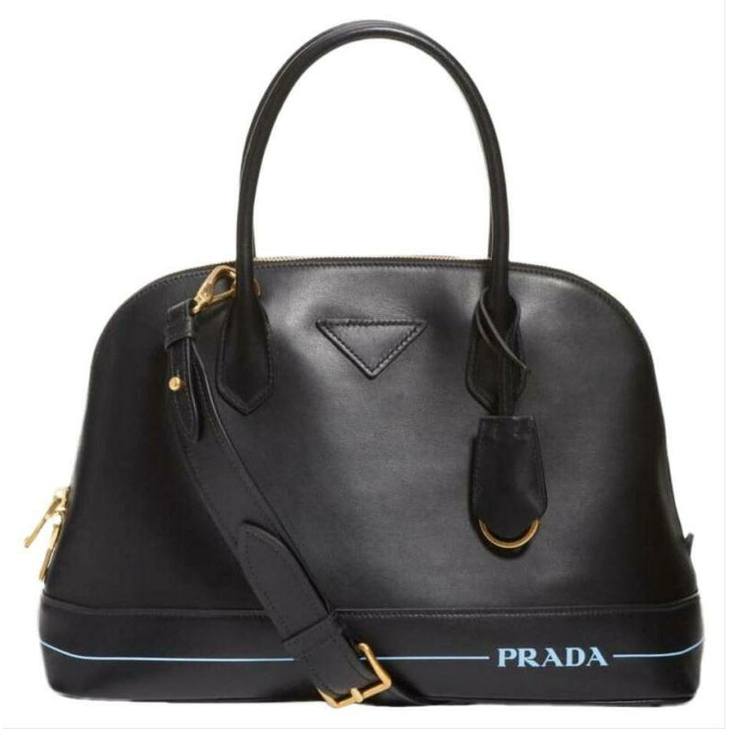 Prada Calfskin Dome Logo Black Leather Satchel