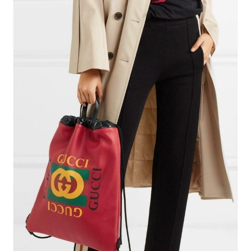 Gucci Drawstring Printed Red Leather Backpack