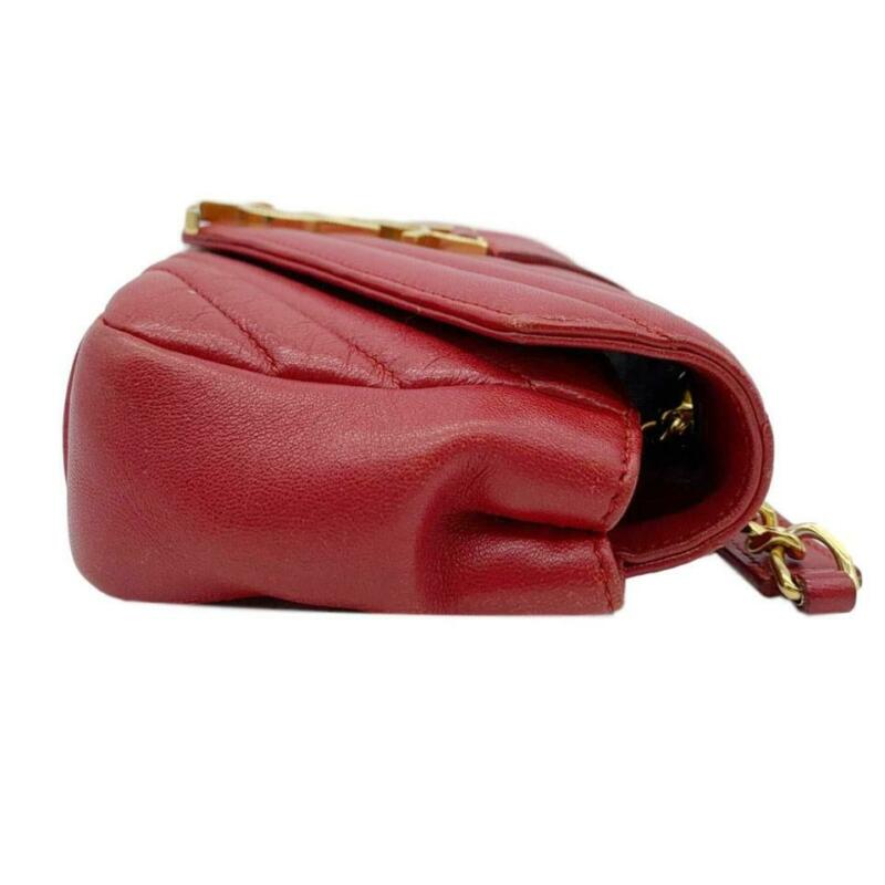 Saint Laurent Monogram Collège Chain Wallet Sheepskin Matelasse New Red Leather