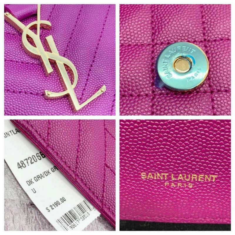 Saint Laurent Monogram Envelope Medium Calfskin Deep Grape Pink Leather