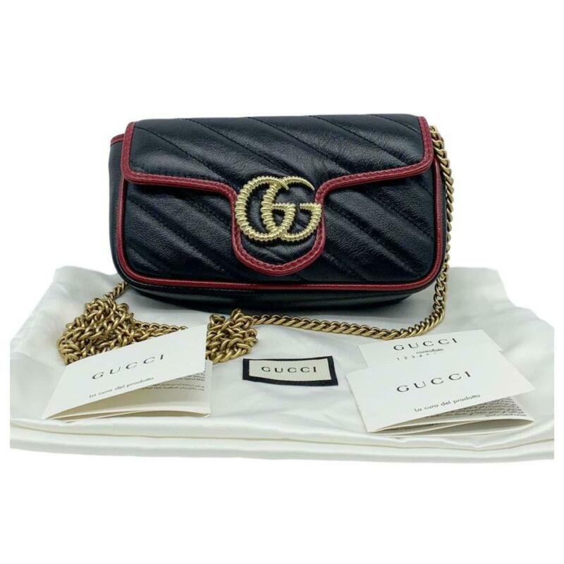 Gucci GG Shoulder Marmont Super Mini Black Leather Cross Body Bag