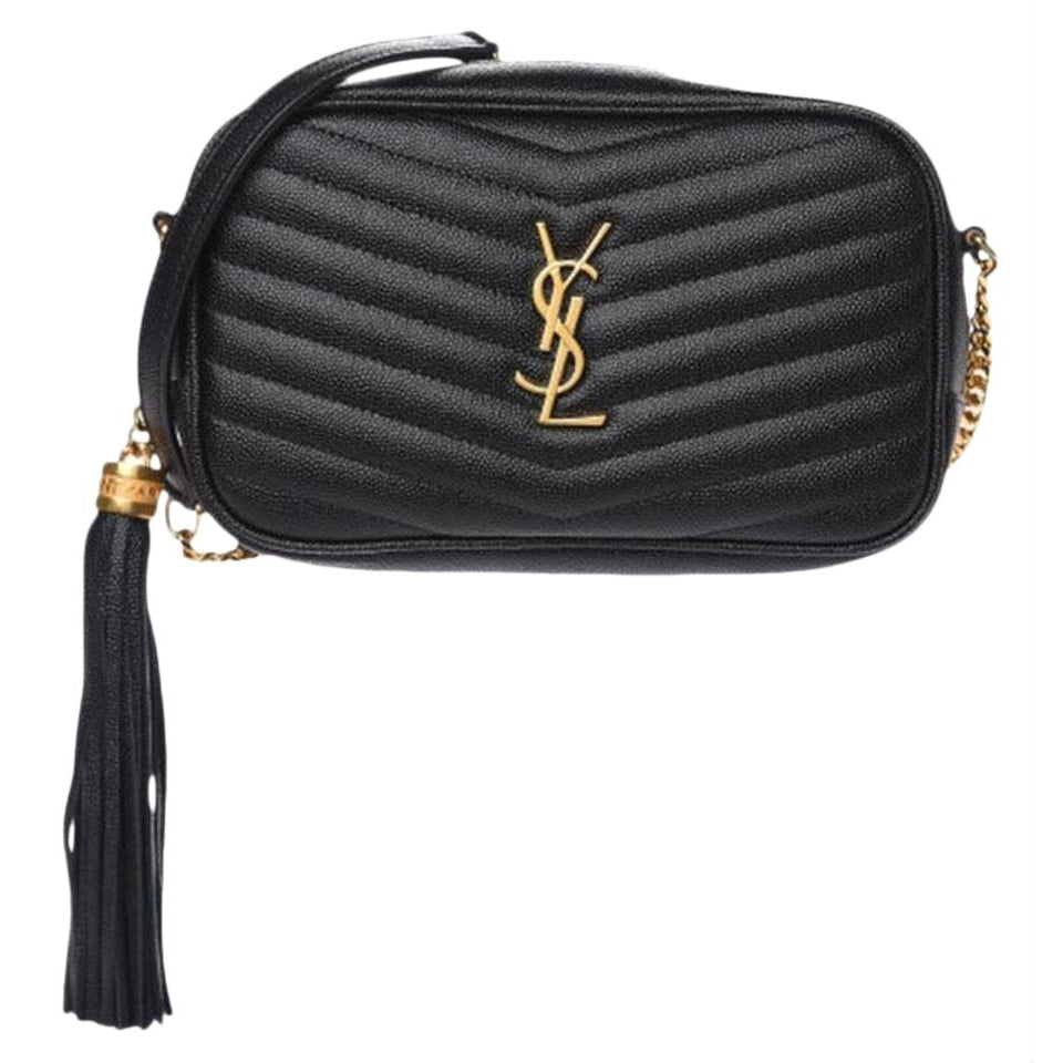 Saint Laurent Camera Lou Grain De Poudre Matelasse Monogram Mini Black Leather Shoulder Bag