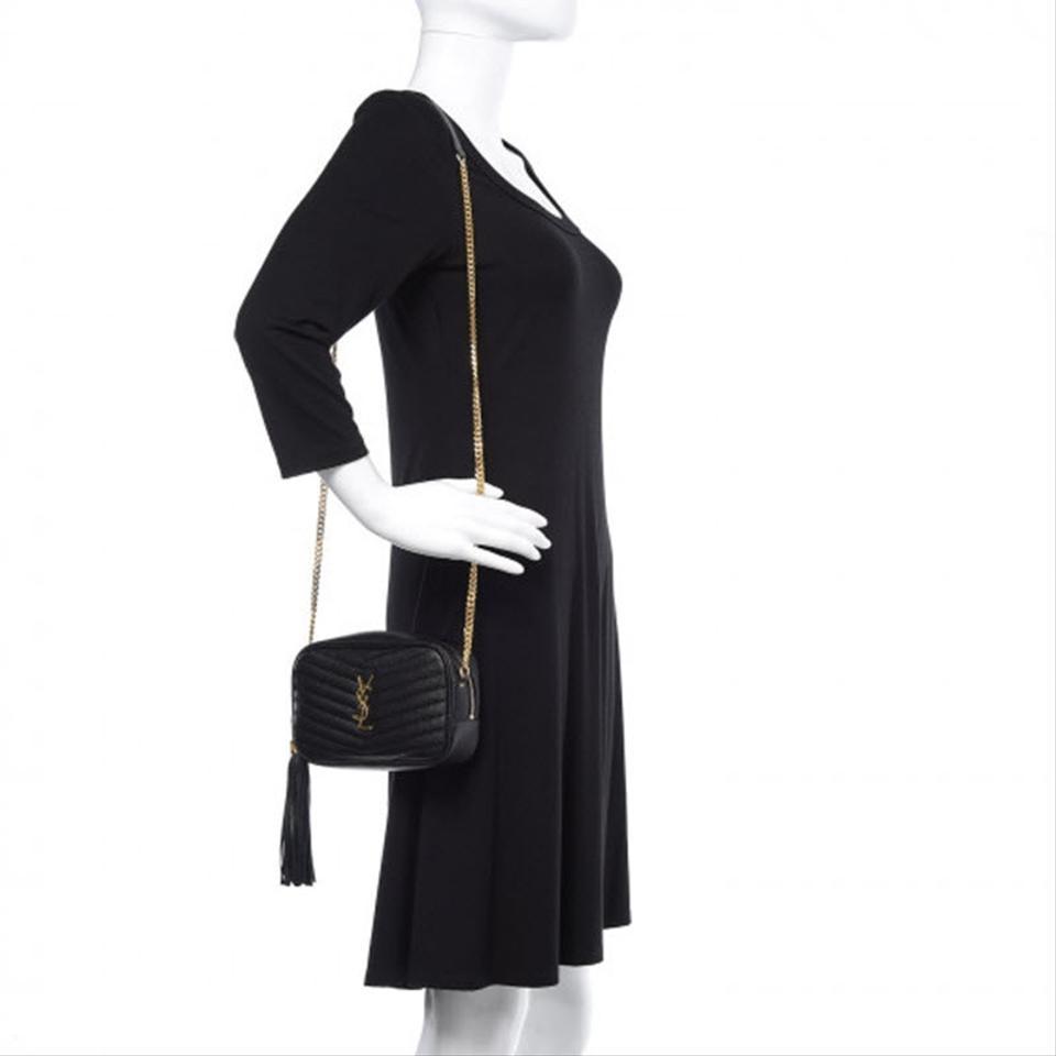 Saint Laurent Camera Lou Grain De Poudre Matelasse Monogram Mini Black Leather Shoulder Bag