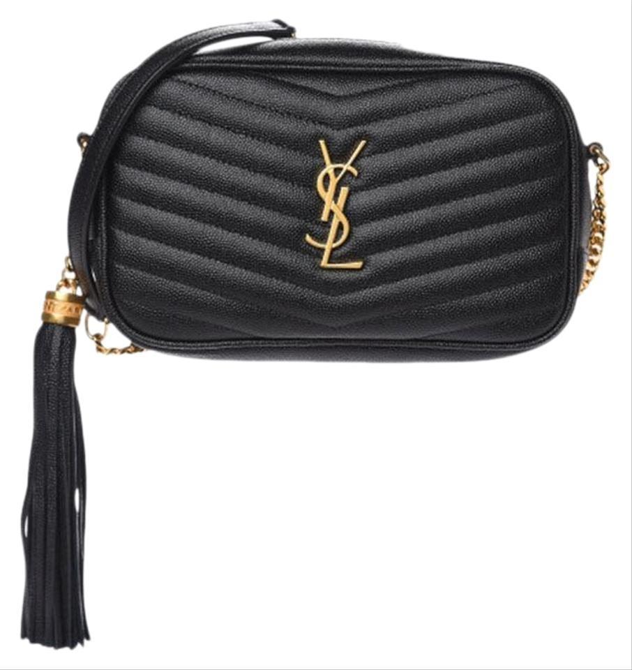 Saint Laurent Camera Lou Grain De Poudre Matelasse Monogram Mini Black Leather Shoulder Bag