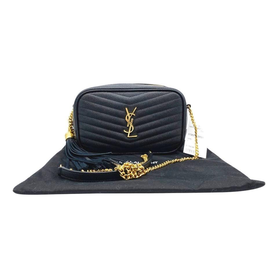 Saint Laurent Camera Lou Grain De Poudre Matelasse Monogram Mini Black Leather Shoulder Bag