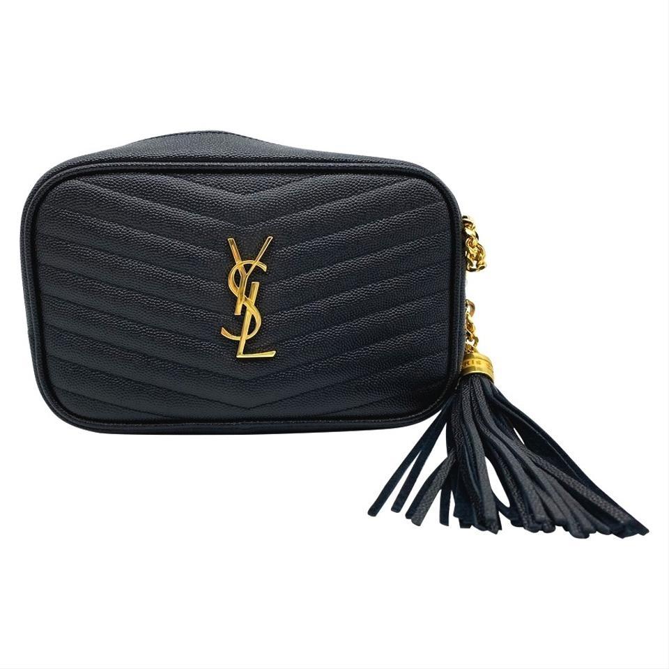 Saint Laurent Camera Lou Grain De Poudre Matelasse Monogram Mini Black Leather Shoulder Bag
