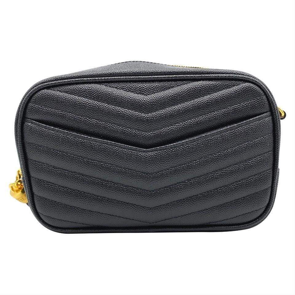 Saint Laurent Camera Lou Grain De Poudre Matelasse Monogram Mini Black Leather Shoulder Bag