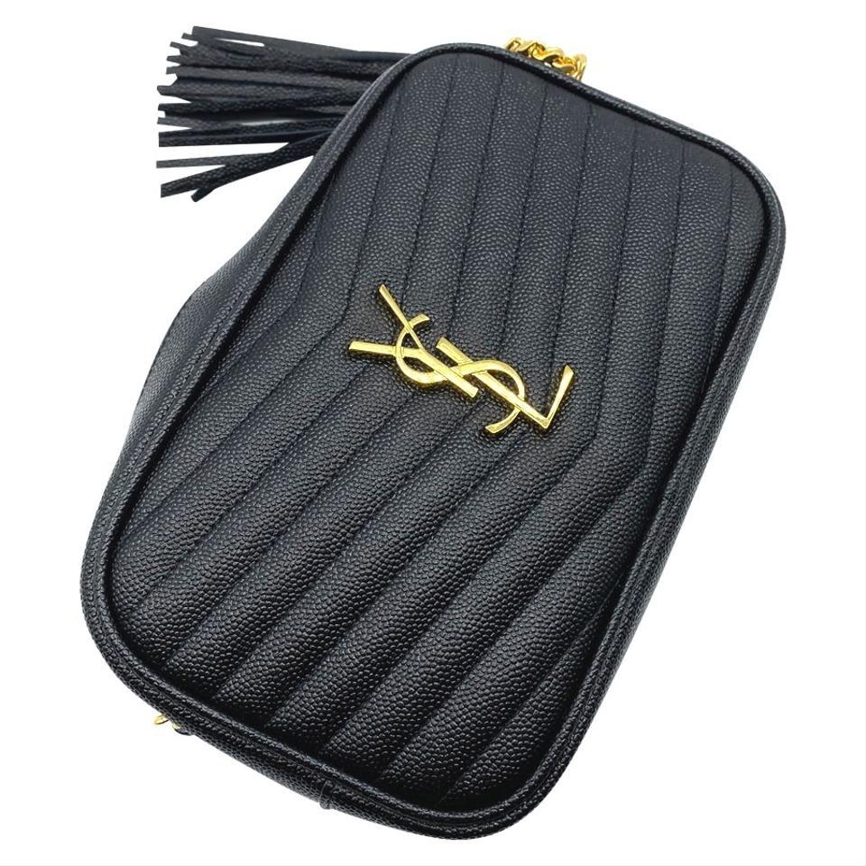 Saint Laurent Camera Lou Grain De Poudre Matelasse Monogram Mini Black Leather Shoulder Bag