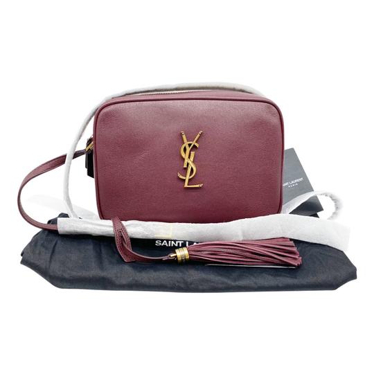 Saint Laurent Camera Lou Medium Smooth Monogram Burgundy Red Leather Cross Body Bag