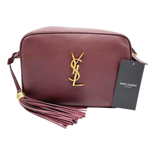 Saint Laurent Camera Lou Medium Smooth Monogram Burgundy Red Leather Cross Body Bag