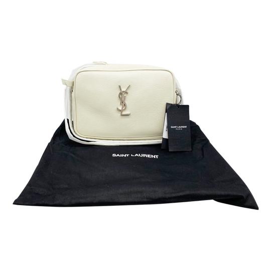 Saint Laurent Camera Lou Medium Smooth Monogram White Leather Cross Body Bag