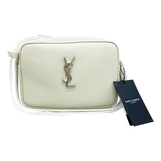 Saint Laurent Camera Lou Medium Smooth Monogram White Leather Cross Body Bag