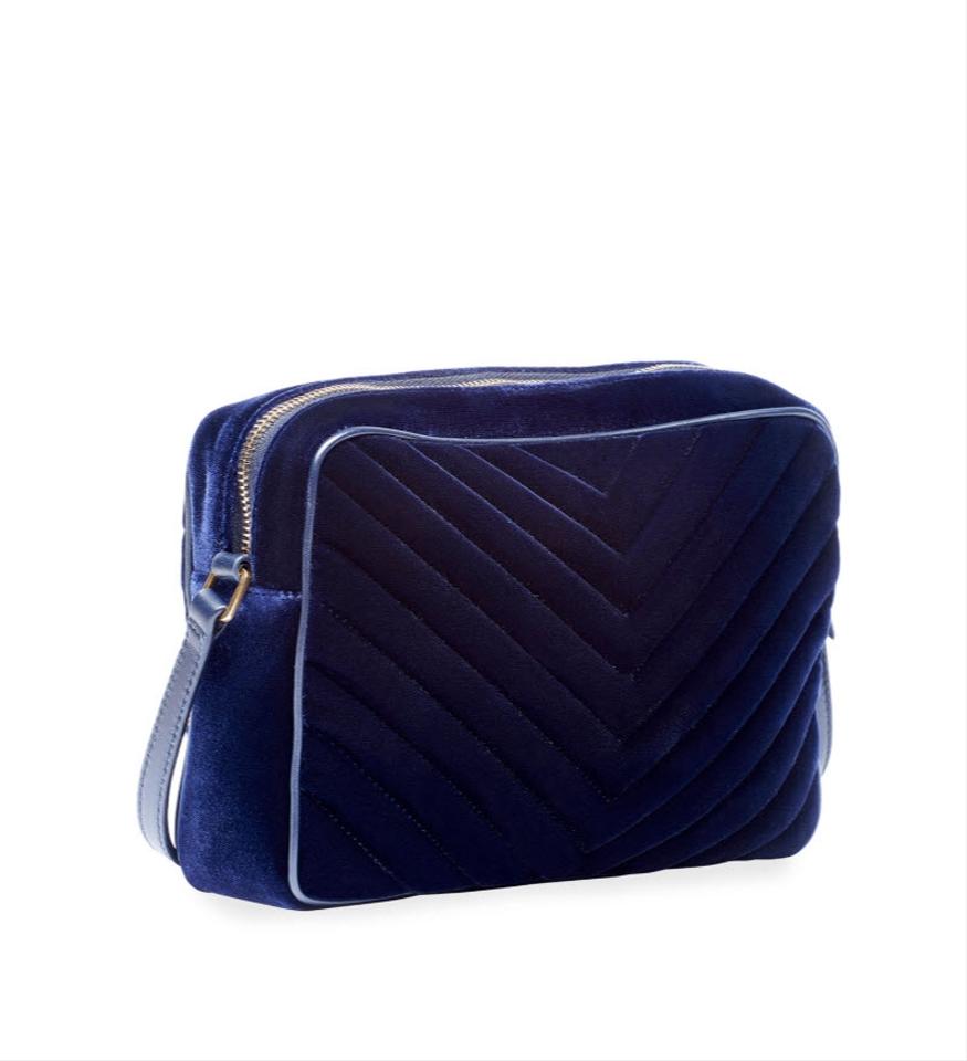Saint Laurent Camera Lou Medium Ysl Monogram Quilted Blue Velvet Cross Body Bag