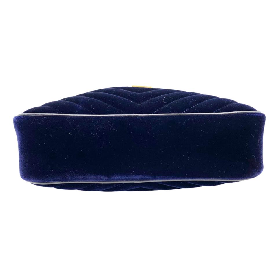 Saint Laurent Camera Lou Medium Ysl Monogram Quilted Blue Velvet Cross Body Bag