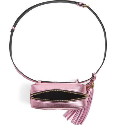 Saint Laurent Camera Monogram Loulou Belt Lou Metallic Calfskin with Tassel Pink Leather Messenger Bag