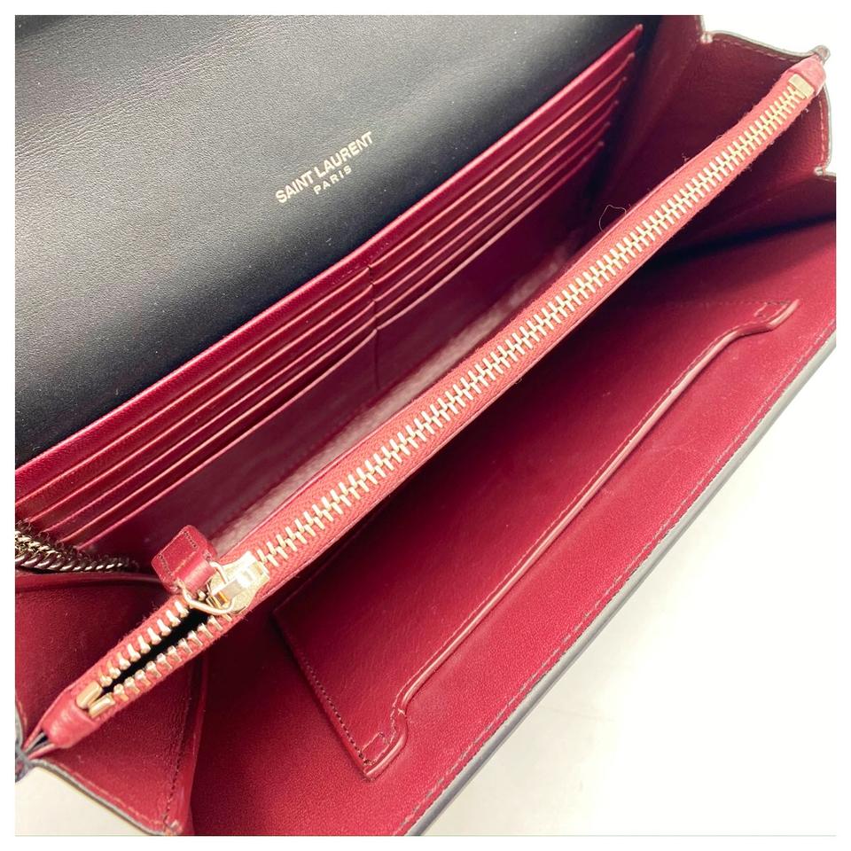 Saint Laurent Cassandre Reptile Embossed Calfskin Wallet On A Chain Black Leather Shoulder Bag