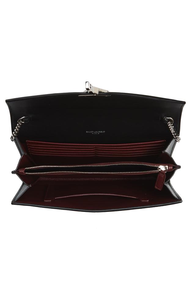 Saint Laurent Cassandre Reptile Embossed Calfskin Wallet On A Chain Black Leather Shoulder Bag