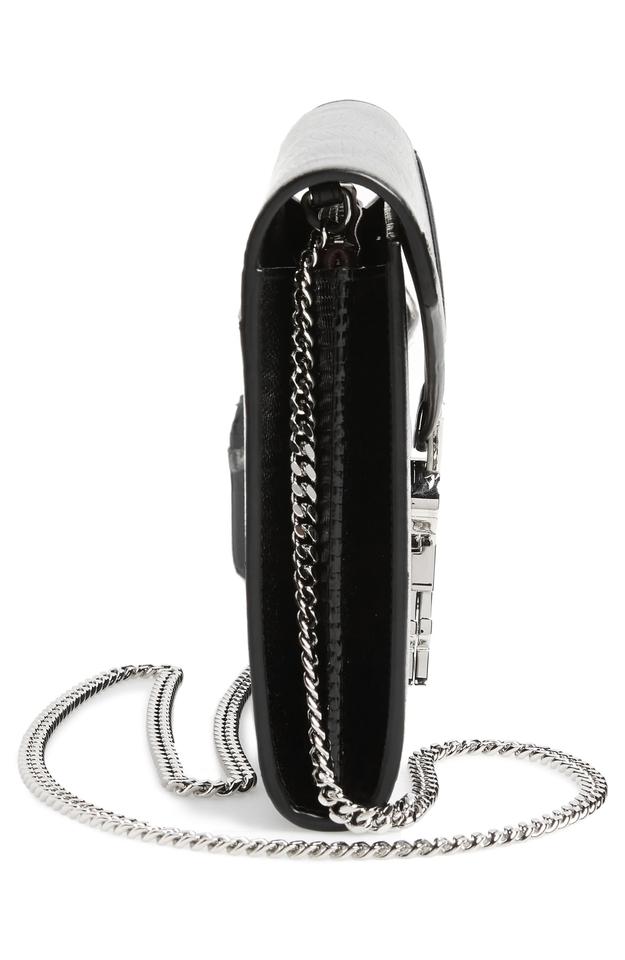 Saint Laurent Cassandre Reptile Embossed Calfskin Wallet On A Chain Black Leather Shoulder Bag