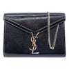 Saint Laurent Cassandre Reptile Embossed Calfskin Wallet On A Chain Black Leather Shoulder Bag