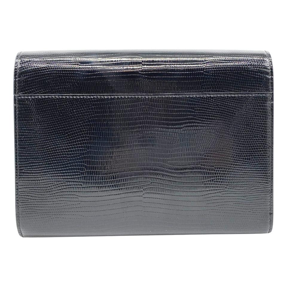 Saint Laurent Cassandre Reptile Embossed Calfskin Wallet On A Chain Black Leather Shoulder Bag