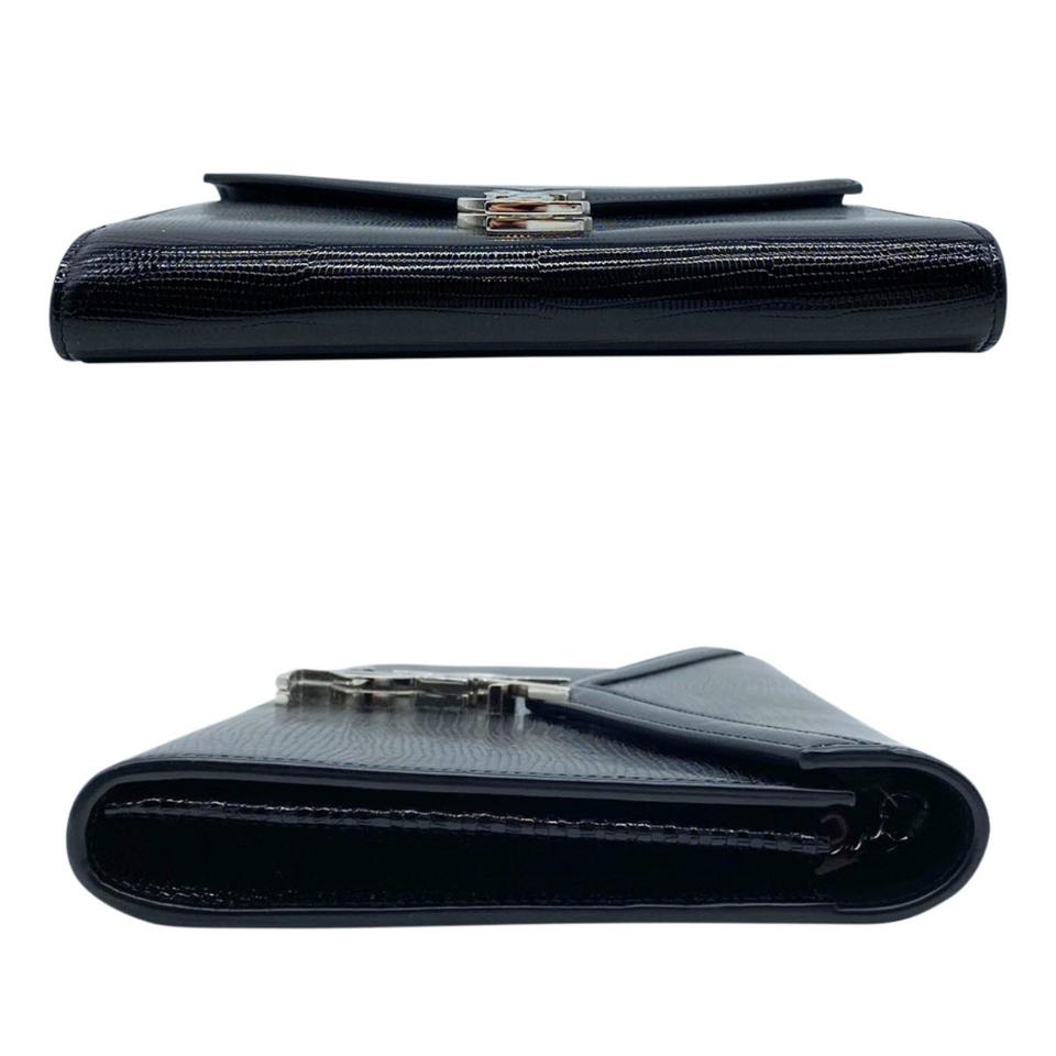 Saint Laurent Cassandre Reptile Embossed Calfskin Wallet On A Chain Black Leather Shoulder Bag