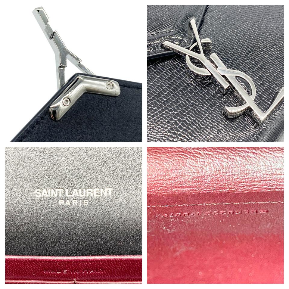 Saint Laurent Cassandre Reptile Embossed Calfskin Wallet On A Chain Black Leather Shoulder Bag