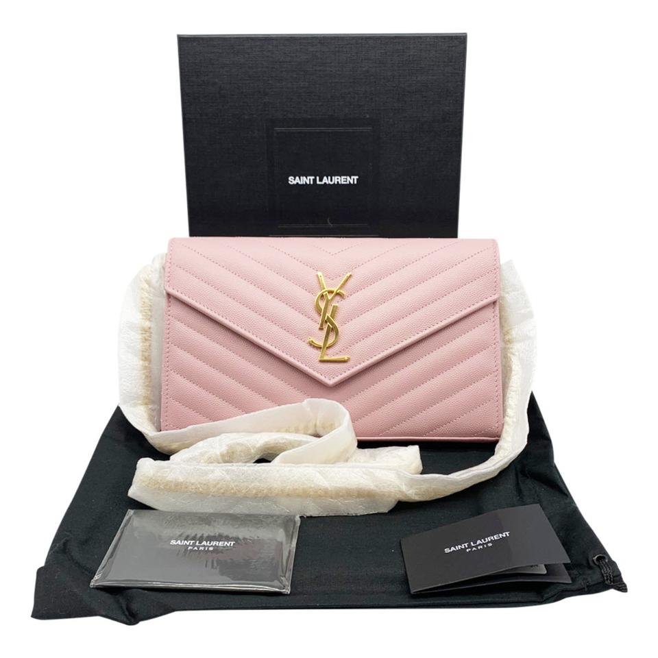 Saint Laurent Chain Wallet Envelope Monogram Medium Pink Leather Shoulder Bag