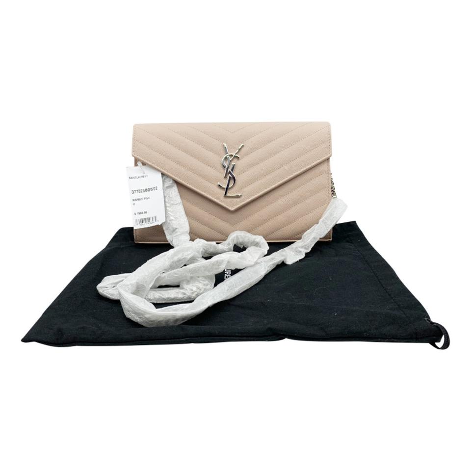 Saint Laurent Chain Wallet Envelope Medium Monogram Marble Pink Leather Shoulder Bag