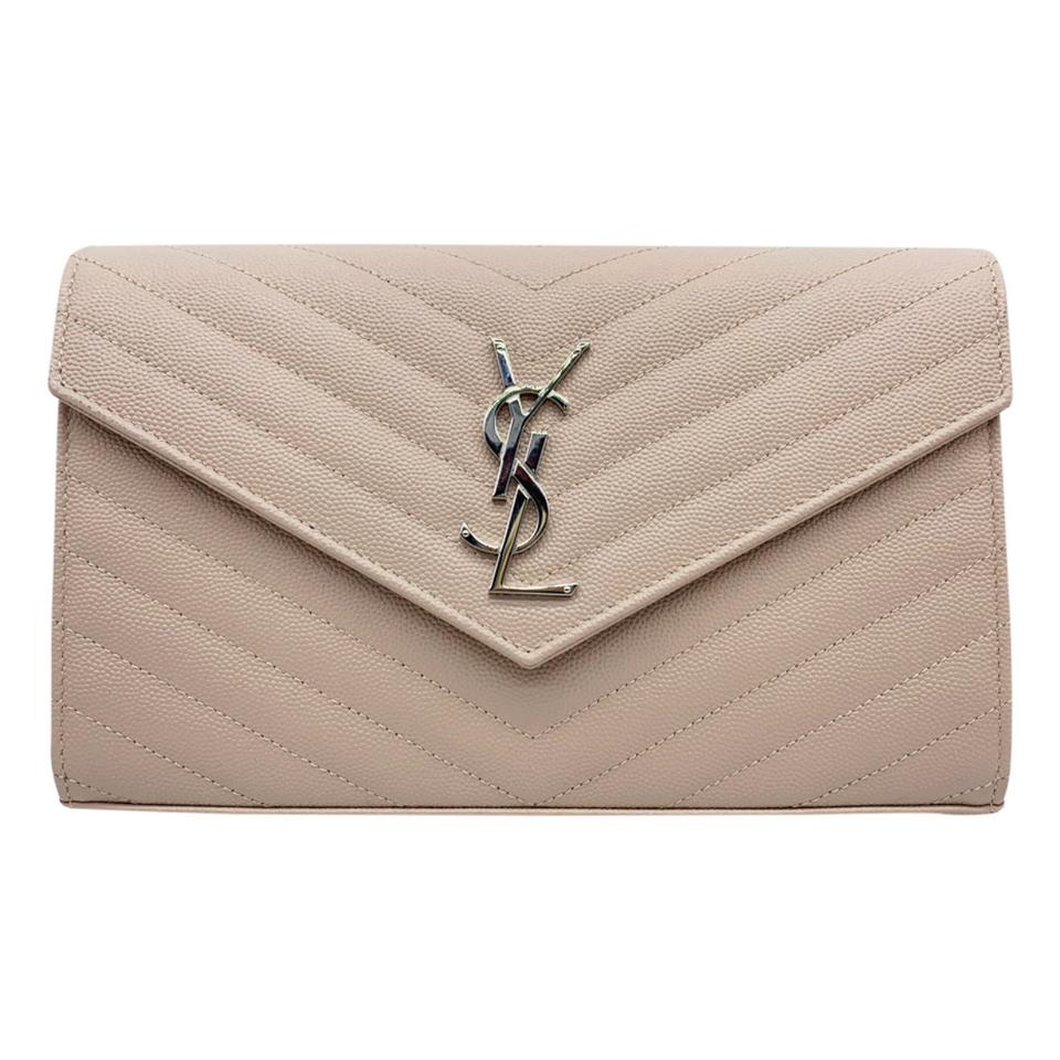 Saint Laurent Chain Wallet Envelope Medium Monogram Marble Pink Leather Shoulder Bag