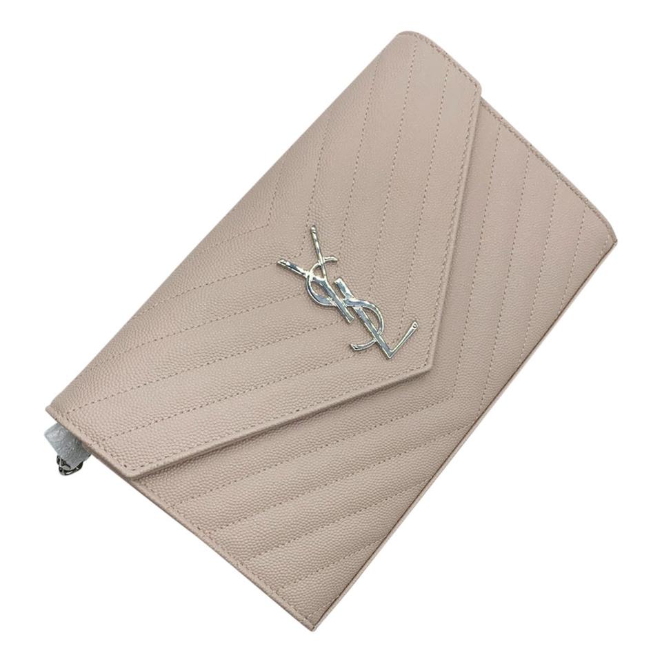 Saint Laurent Chain Wallet Envelope Medium Monogram Marble Pink Leather Shoulder Bag