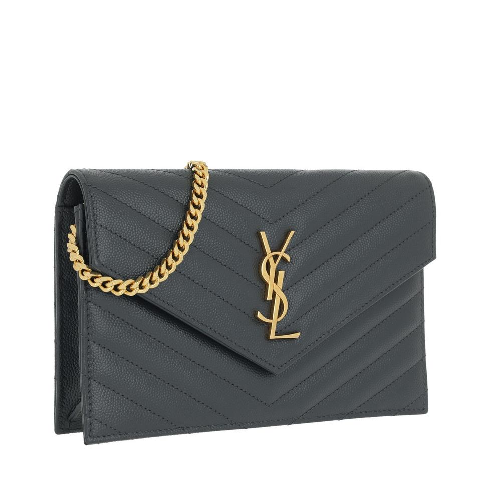 Saint Laurent Chain Wallet Envelope Monogram Dark Smog Grey Leather Shoulder Bag