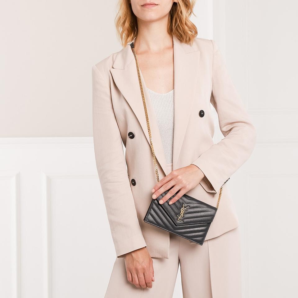 Saint Laurent Chain Wallet Envelope Monogram Dark Smog Grey Leather Shoulder Bag