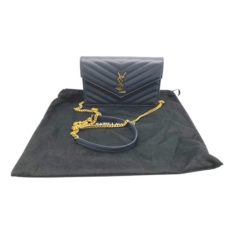 Saint Laurent Chain Wallet Envelope Monogram Dark Smog Grey Leather Sh