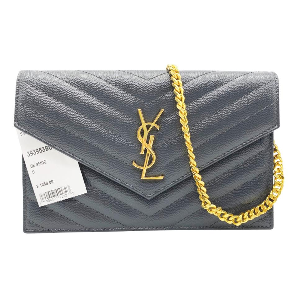 Saint Laurent Chain Wallet Envelope Monogram Dark Smog Grey Leather Sh