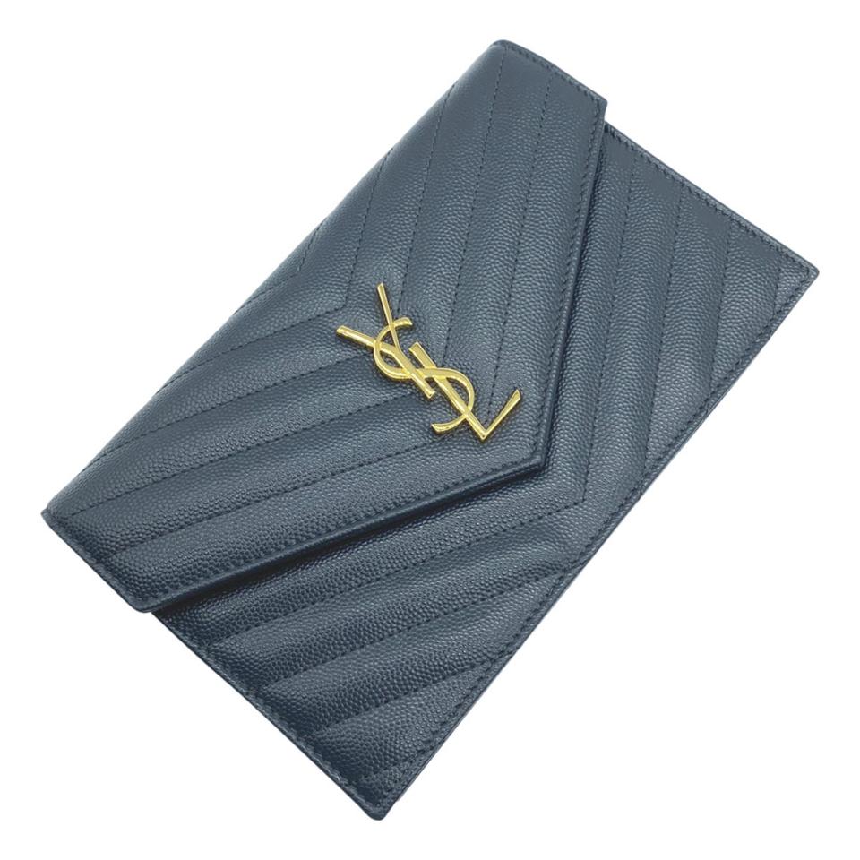 Saint Laurent Chain Wallet Envelope Monogram Dark Smog Grey Leather Sh