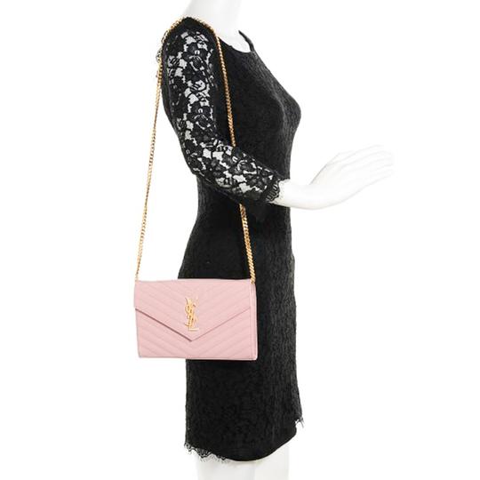 Saint Laurent Chain Wallet Grain De Poudre Matelasse Chevron Medium Monogram Pink Leather Shoulder Bag