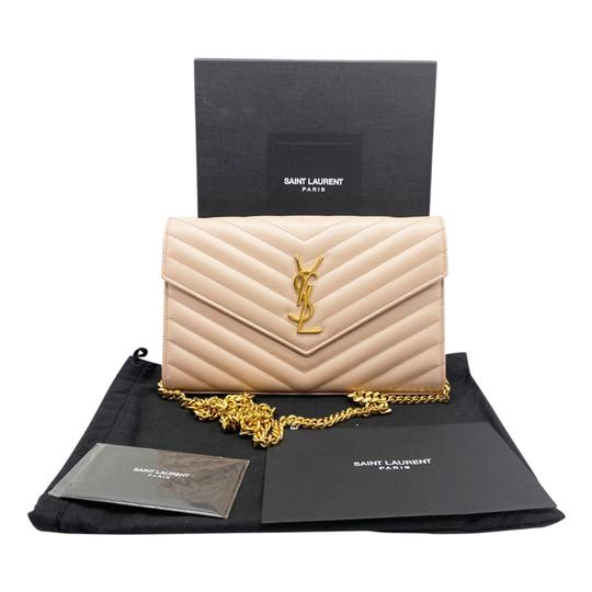 Saint Laurent Chain Wallet Grain De Poudre Matelasse Chevron Medium Monogram Pink Leather Shoulder Bag